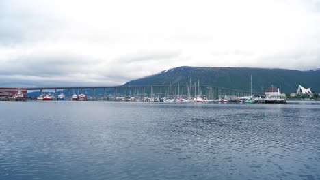 View-of-a-marina-in-Tromso,-North-Norway