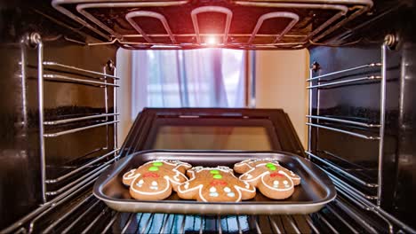 Baking-Gingerbread-man-in-the-oven,-view-from-the-inside-of-the-oven.-Cooking-in-the-oven.