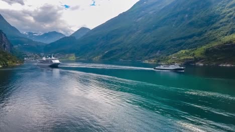 Cruise-Liners-On-Geiranger-fjord,-Norway
