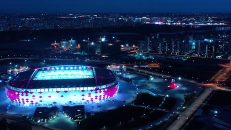 Night-Aerial-view-of-a-freeway-intersection-and-football-stadium-Spartak-Moscow-Otkritie-Arena