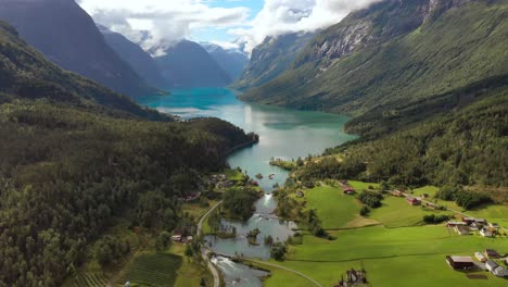 Beautiful-Nature-Norway-natural-landscape.-Aerial-footage-lovatnet-lake-Lodal-valley.