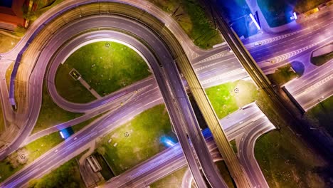 Night-Timelapse-Aerial-view-of-a-freeway-intersection-traffic-trails-in-night-Moscow