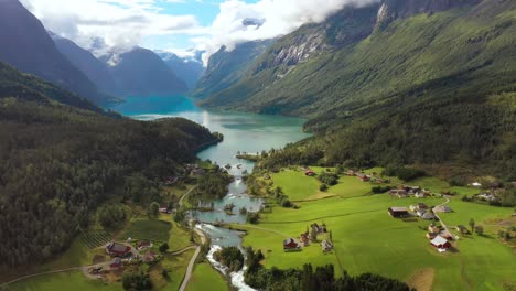 Beautiful-Nature-Norway-natural-landscape.-Aerial-footage-lovatnet-lake-Lodal-valley.
