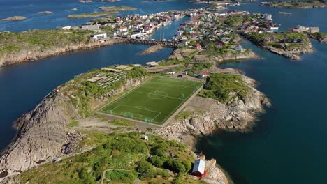Norway-Lofoten-Football-field-stadium-in-Henningsvaer-from-above.