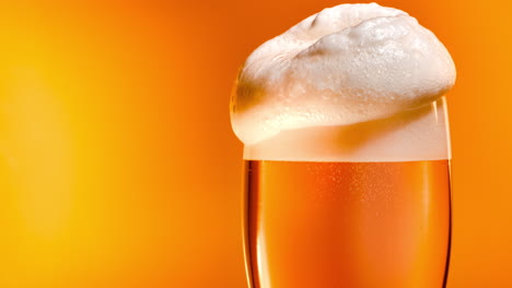 Lager-beer-settles-in-the-glass-with-a-white-cap-of-foam