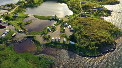 Beautiful-Nature-Norway-Aerial-view-of-the-campsite-to-relax.