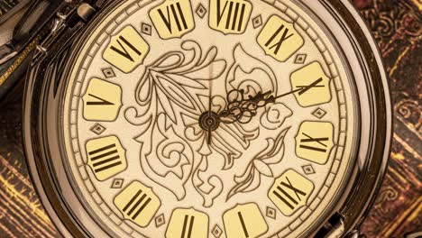Spiral-clock-track-of-time.-Antique-clock-dial-close-up.-Vintage-pocket-watch.