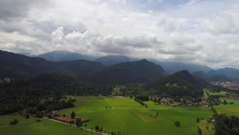 Panorama-from-the-air-Forggensee-and-Schwangau,-Germany,-Bavaria