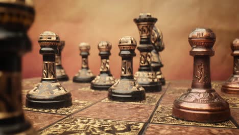 Flight-of-the-camera-between-vintage-chess.-super-macro-close-up