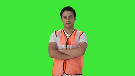 Portrait-of-Indian-airport-ground-staff-worker-Green-screen