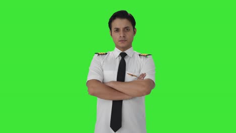 Portrait-of-Indian-male-pilot-Green-screen