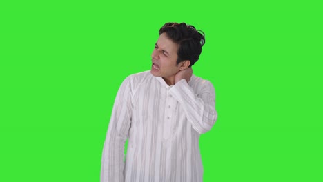 Sick-Indian-man-suffering-from-neck-pain-Green-screen