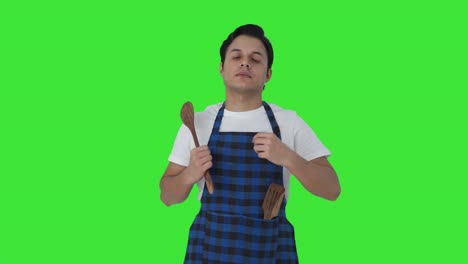 Serious-Indian-cook-getting-ready-Green-screen