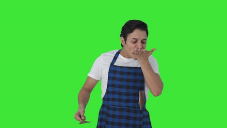 Cocinero-Indio-Probando-Mala-Comida-Pantalla-Verde