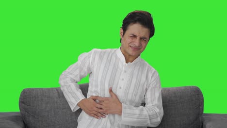Kranker-Indischer-Mann-Mit-Magenschmerzen,-Grüner-Bildschirm
