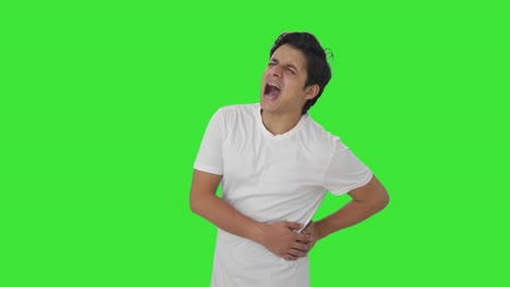 Kranker-Indischer-Mann-Mit-Rückenschmerzen,-Grüner-Bildschirm