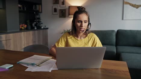 Caucasian-woman-working-as-call-center-at-home