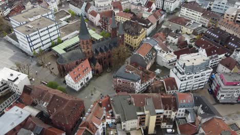 Protestant-gothic-Stiftskirche-church-at-old-city-of-Kaiserslautern,-Germany