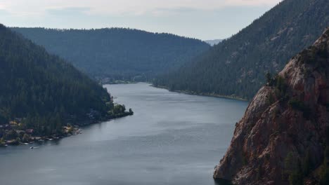 A-Drone's-Perspective-of-Gibraltar-Rock-and-Paul-Lake,-BC-near-Kamloops