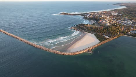 Turners-Beach,-Yamba-Beach-And-Town-From-Clarence-River-In-NSW,-Australia