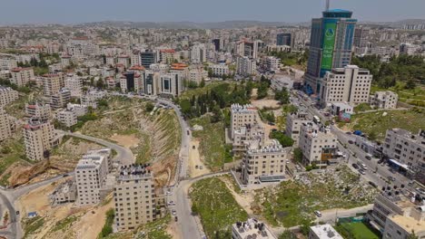 Urban-Landscape-Of-Ramallah,-Palestinian-City-In-The-Central-West-Bank-Of-Israel