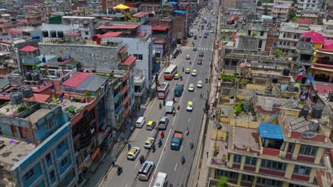 Aerial-Road-Traffic-Of-Kathmandu-Metropolitan-City-In-Nepal,-South-Asia