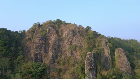 Aerial-view-of-prehistoric-Towering-rocks-form-mountains