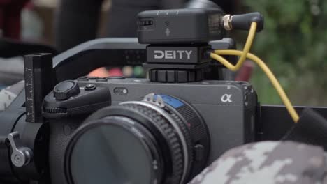 Close-up-bokeh-shot-of-a-Sony-FX3-cinema-rig-ready-to-shoot-on-a-film-set