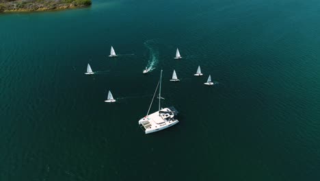 Sunfish-sailboats-on-Spanish-waters-practice-navigating-beautiful-Caribbean-water