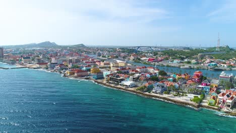 Drone-dolly-to-Pietermaai-and-Punda-districts-in-Willemstad-Curacao-at-midday