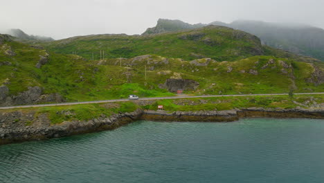 Sightseeing-by-car-in-rugged-Lofoten-scenery