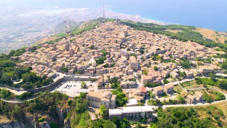 Aerial-Wide-Shot-of-the-Small-Town-Erice-in-Sicily-during-Sunny-Weather