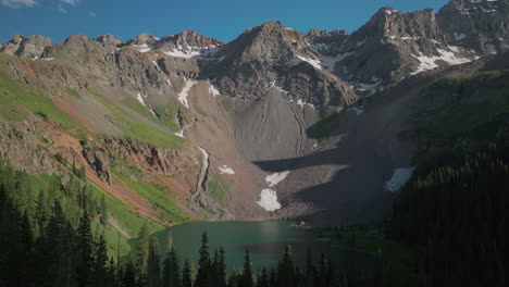 Colorado-Blue-Lakes-Mount-Sniffels-Wilderness-aerial-drone-cinematic-scenic-summer-San-Juans-Rocky-Mountains-Ridgway-Dallas-Range-14er-Million-Dollar-Highway-snow-melt-peaks-forward-movement