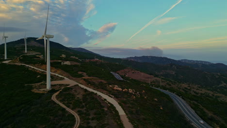 Aerial-drone-slow-motion-shot-of-a-wind-power-station-in-Tarifa-Spain