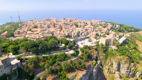 Aerial-of-the-Beautiful-Town-Erice-in-Sicily-during-Hot-Summer-Weather