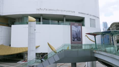 Front-view-of-Bangkok-Arts-and-Culture-Center,-a-modern-museum-in-the-middle-of-Bangkok-City-in-Thailand