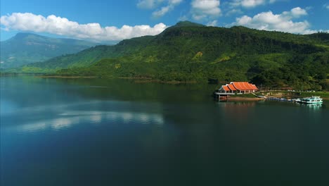 Aerial-Asian-Jungle-Lake-Laos-Nam-Ngum-Reservoir-Resort-Flyover-Drone
