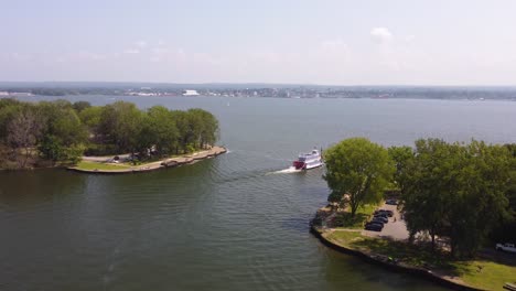 Drone-shot-of-the-Victorian-Princess-on-the-Bayfront-in-Erie-Pennsylvania