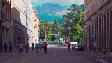 Cyclists-enjoy-the-car-free-bike-day-in-the-city-center-of-Bozen---Bolzano