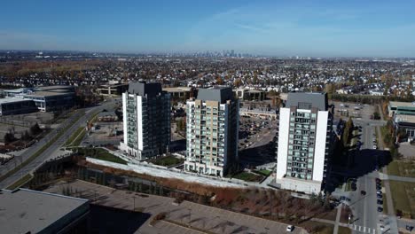 Aerial-shot-of-three-apartment-buildings-in-Quarry-Park-community-in-Calgary