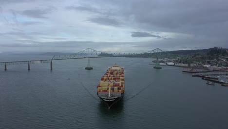 A-large-cargo-ship-in-Astoria,-Oregon,-USA