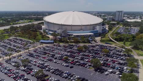 4K-Aerial-Drone-Video-of-Tropicana-Field-and-Full-Parking-Lot-in-Downtown-St