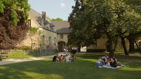People-Having-Picnic-At-La-Cambre-Abbey-In-Brussels,-Belgium