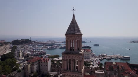 Magnificent-aerial-view-of-Saint-Domnius-Bell-Tower-tourist-attraction-in-Split