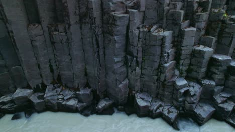 Aerial:-Studlagil-River-Canyon-close-up-details-of-basalt-columns-in-Northeast-Iceland