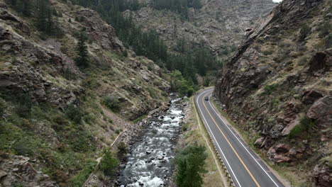 Highway-On-Steep-Mountains-Along-Clear-Creek-Canyon-In-Golden-Colorado,-United-States