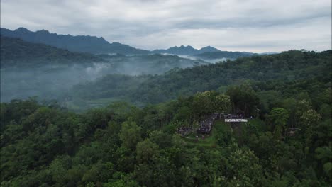 Punthuk-Setumbu-Tourist-Attraction-in-Magelang-Mountains-of-Bali,-Aerial-Drone