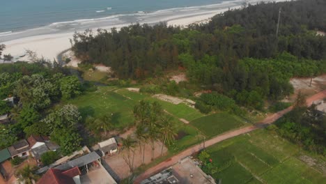 Kleines-Dorf-Neben-Trung-Thanh-Beach-Vietnam-Tagsüber,-Luftaufnahme