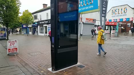 British-telecom-street-hub-touchscreen-information-point-installed-in-urban-town-center-slow-motion