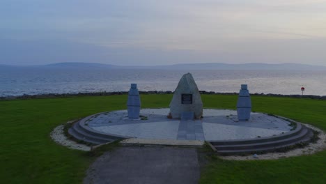 Overfly-above-the-Galway-Famine-Ship-Memorial-in-Salthill,-Ireland